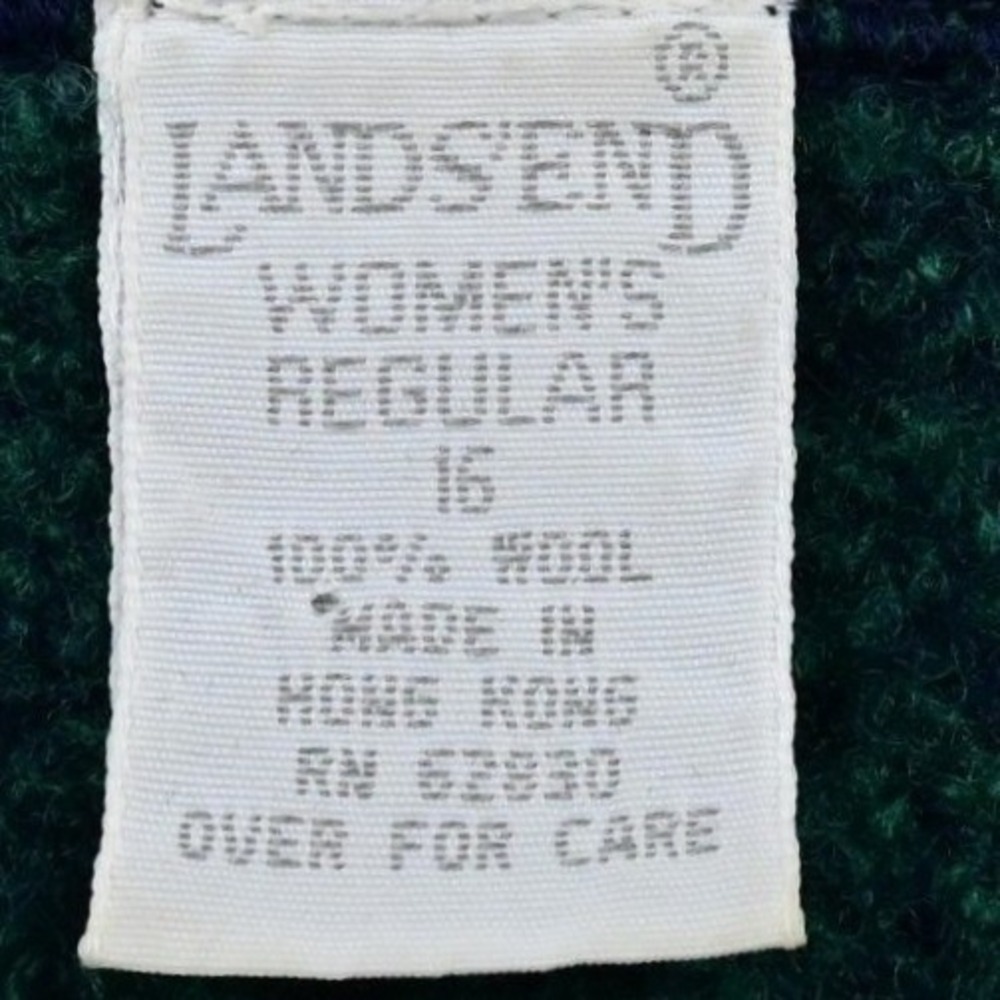 VTG Lands End 100% Wool Preppy Boiled Cardigan Jacket Navy Green SZ 16 Hong Kong - Picture 3 of 13